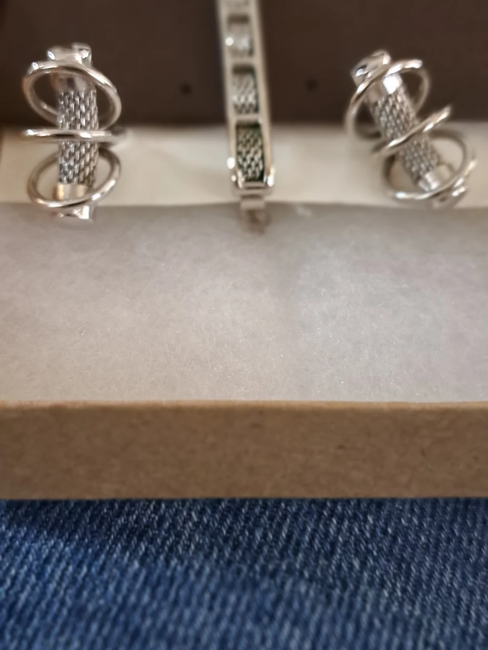 Swank Men's Silver Mesh Cufflink and Tie Bar Set
